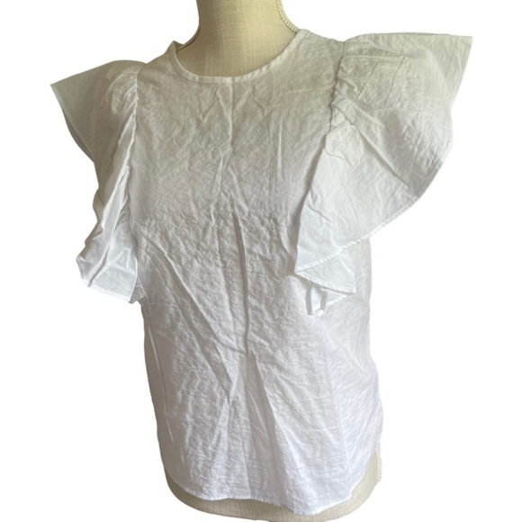 a new day Tops - White Ruffle Sleeve Cotton Blouse